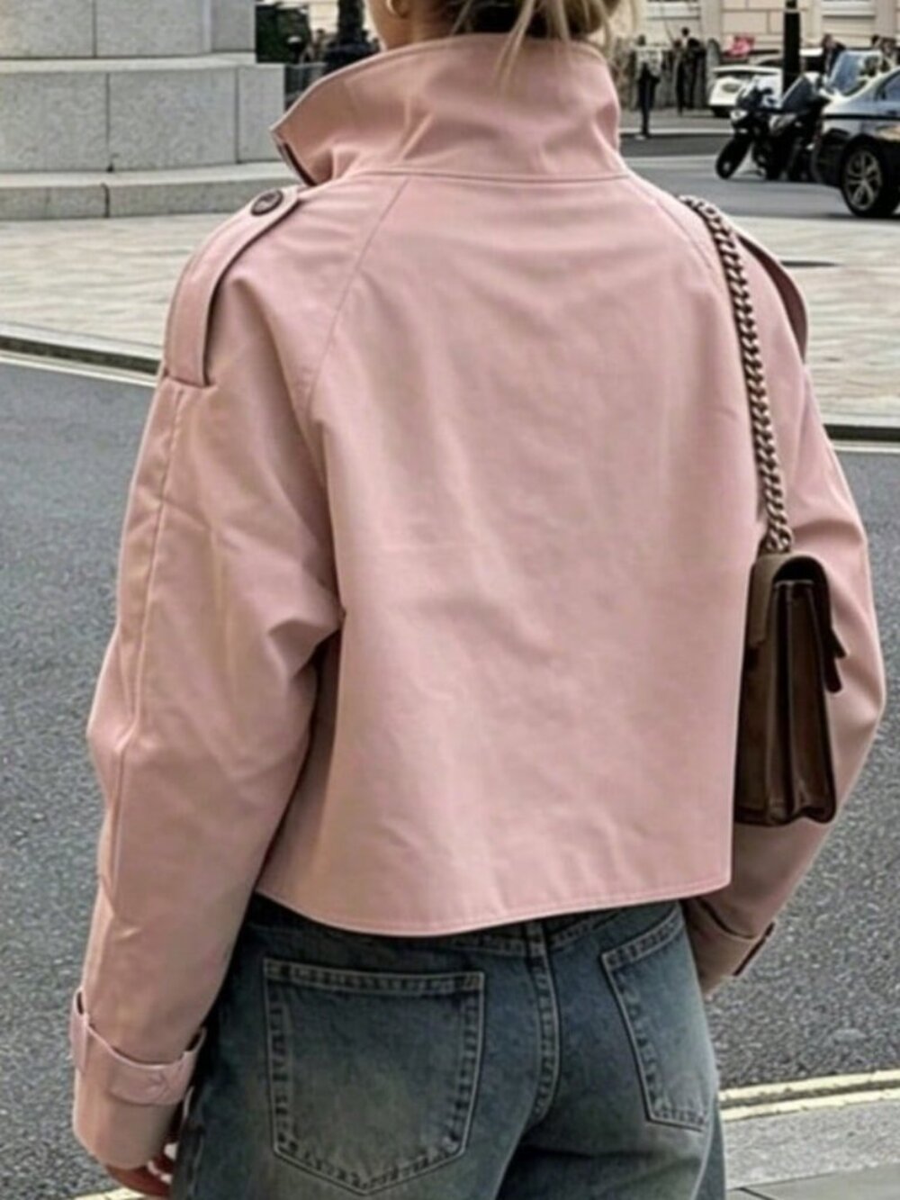 Pink Casual Women's Double-Breasted Long Sleeve Jacket - Picture 5 of 6